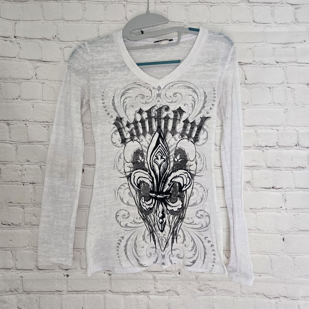 Cotty On Y2k Grunge Mall Goth Tatto Graphic Gauzy Sheer Top Sz Small Made In USA
